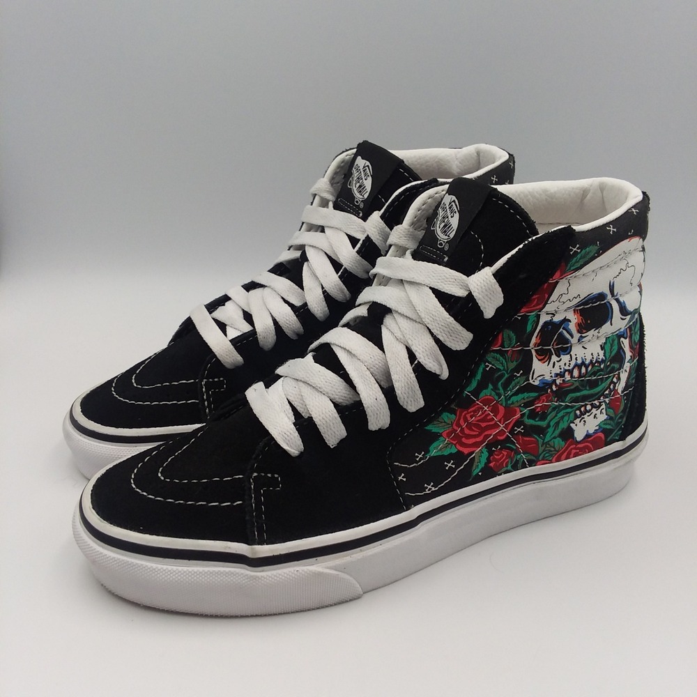 Vans Sk8-Hi Skull Rose Black High Top Sneakers Shoes US Women's 5 / Men's 3.5‎